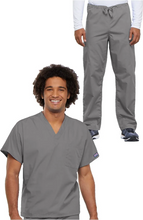 Load image into Gallery viewer, Unisex Durable V-Neck Top &amp; Drawstring Pant Scrub Set
