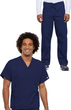Load image into Gallery viewer, Unisex Durable V-Neck Top &amp; Drawstring Pant Scrub Set
