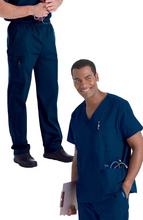 Load image into Gallery viewer, Men's V-Neck Solid Scrub Top & Zip Fly Cargo Scrub Pant Set