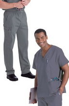 Load image into Gallery viewer, Men's V-Neck Solid Scrub Top & Zip Fly Cargo Scrub Pant Set